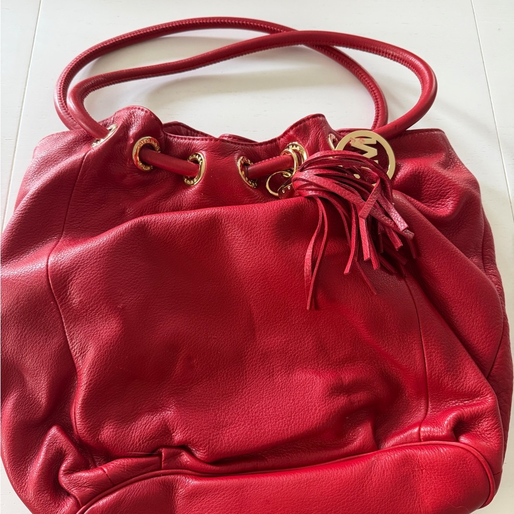 Michael Kors Red Tote with Gold Accents